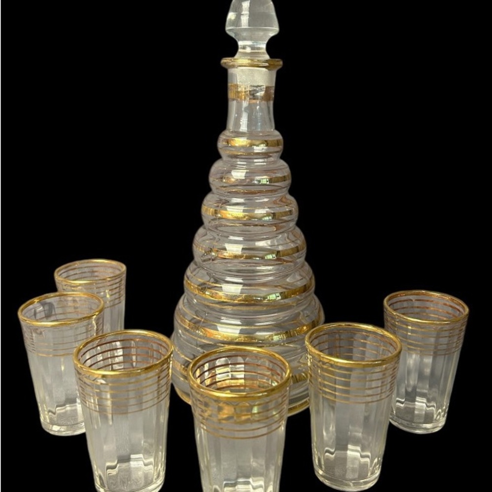 Elegant Gold-Trimmed Glass Decanter Set